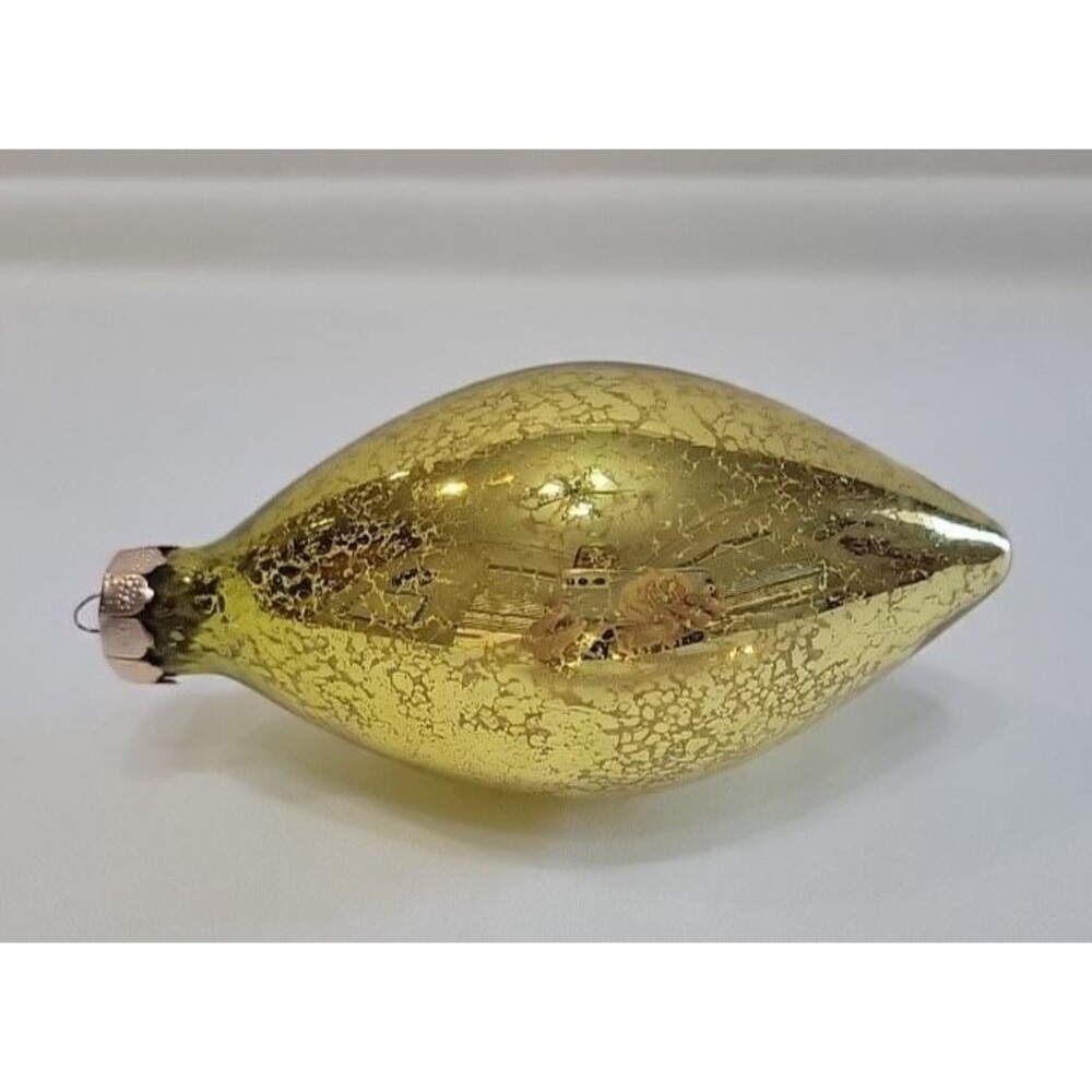 Vintage Rauch Teardrop Gold Crackle Mercury Glass Christmas Ornament 5"